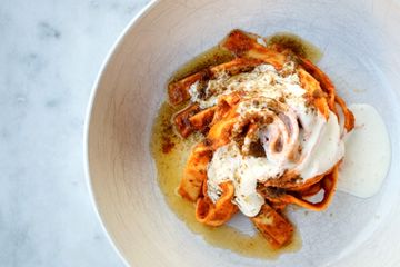 Romesco pappardelle with anchovy butter and ricotta