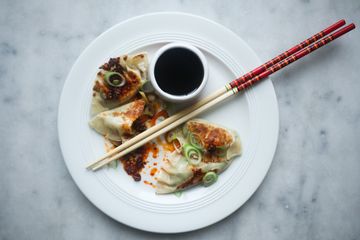 Gruyere, scallion and ginger gyozas