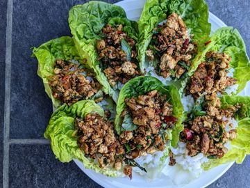 Crispy tofu larb boats